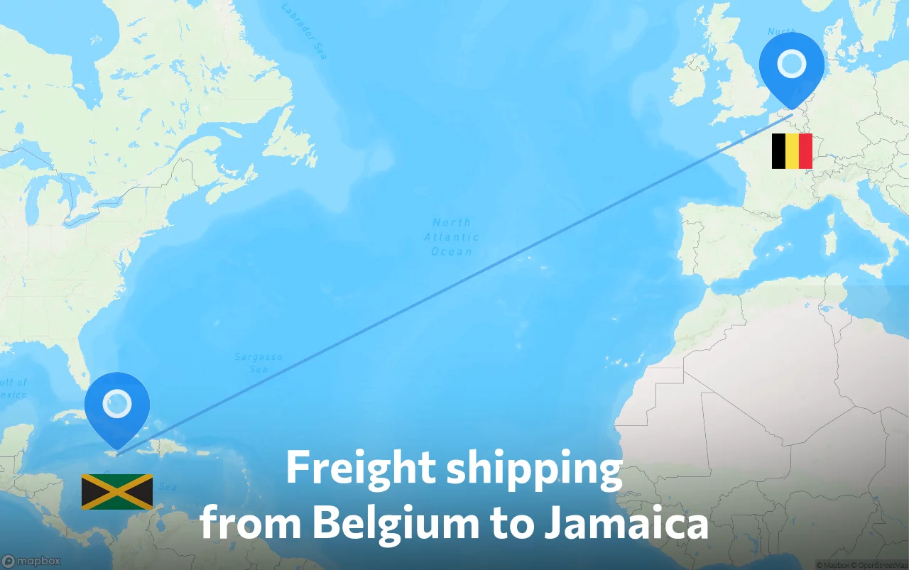 Shipping route from Belgium to Jamaica