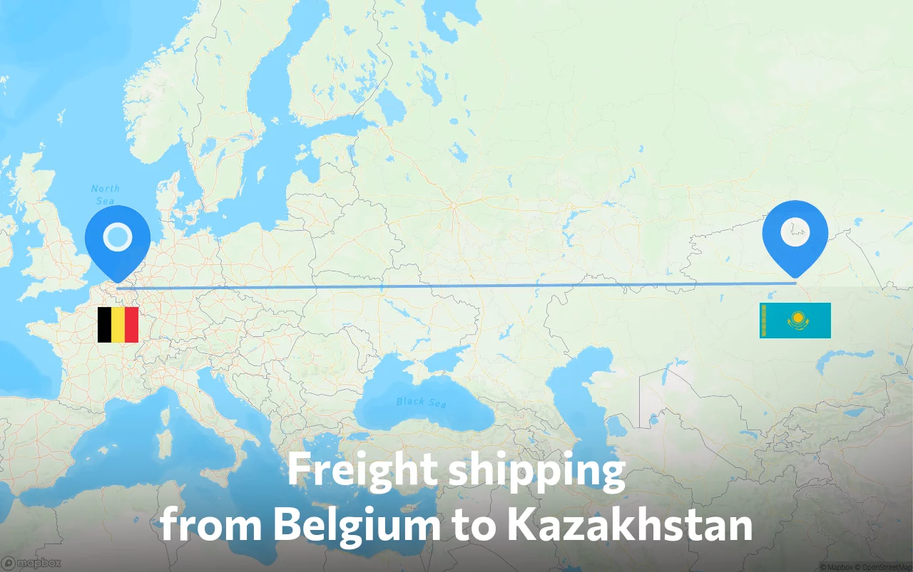 Shipping route from Belgium to Kazakhstan