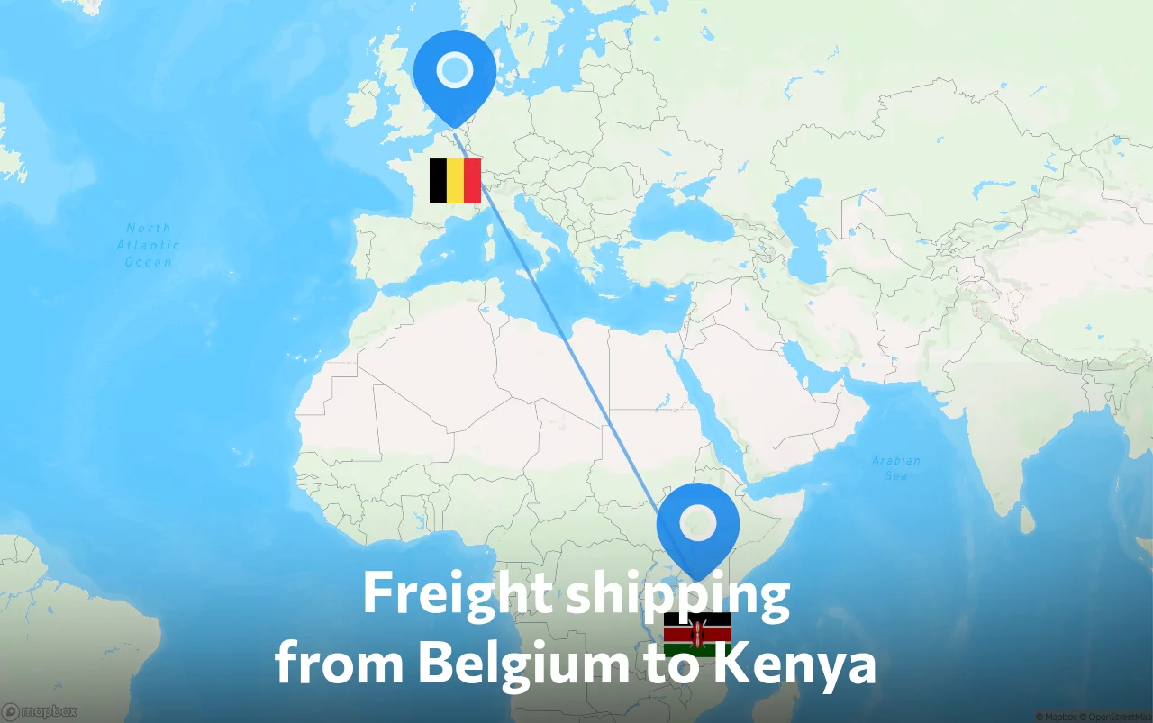 Shipping route from Belgium to Kenya