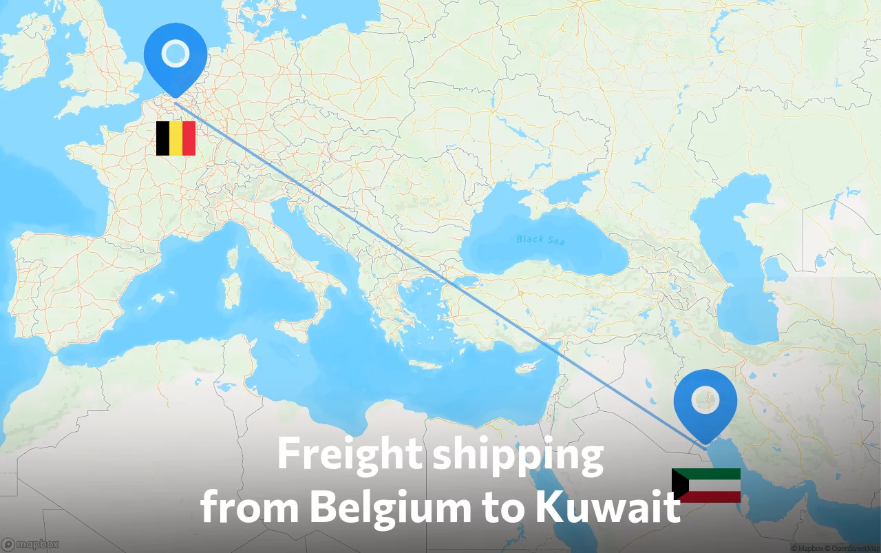 Shipping route from Belgium to Kuwait