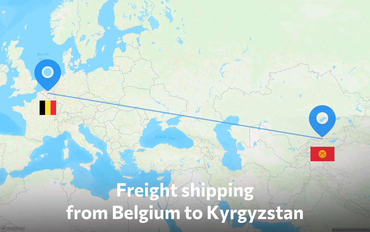 Shipping route from Belgium to Kyrgyzstan