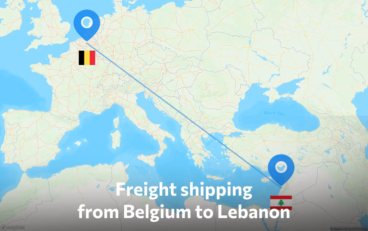 Shipping route from Belgium to Lebanon