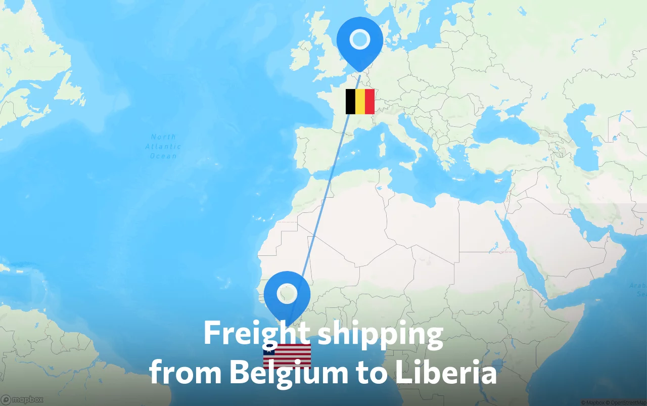 Shipping route from Belgium to Liberia