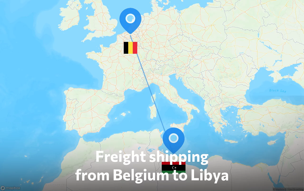 Shipping route from Belgium to Libya