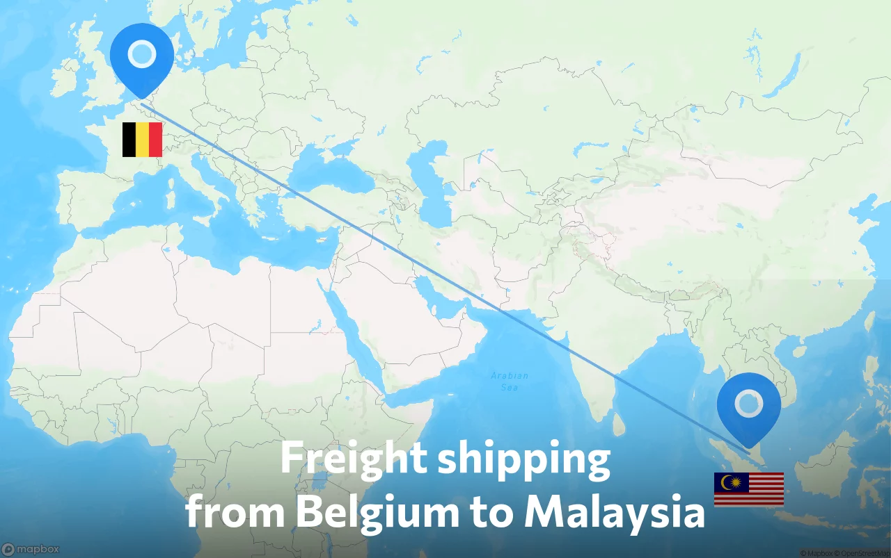 Shipping route from Belgium to Malaysia