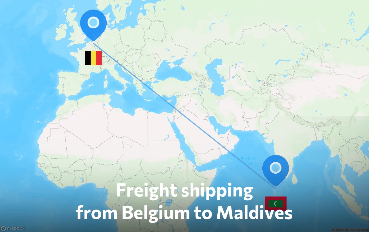 Shipping route from Belgium to Maldives