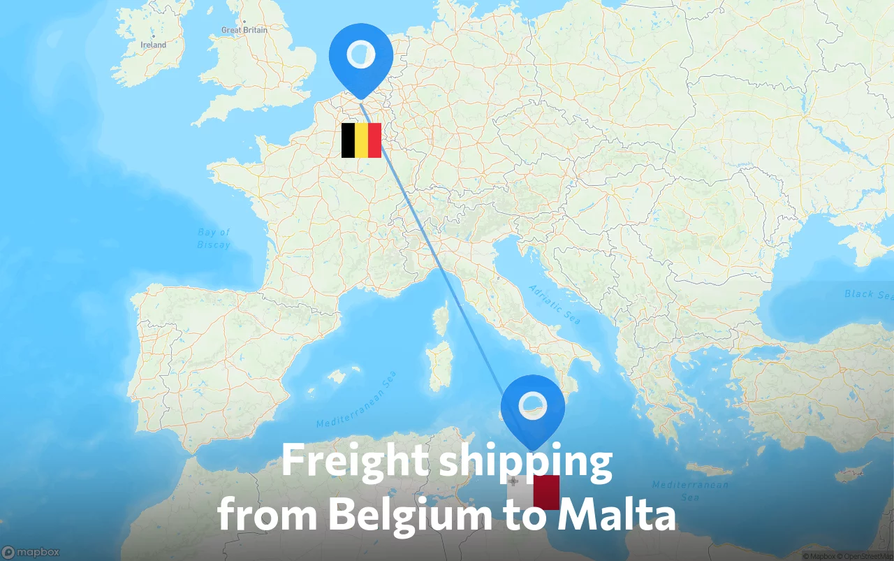 Shipping route from Belgium to Malta
