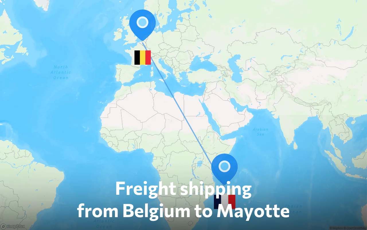 Shipping route from Belgium to Mayotte