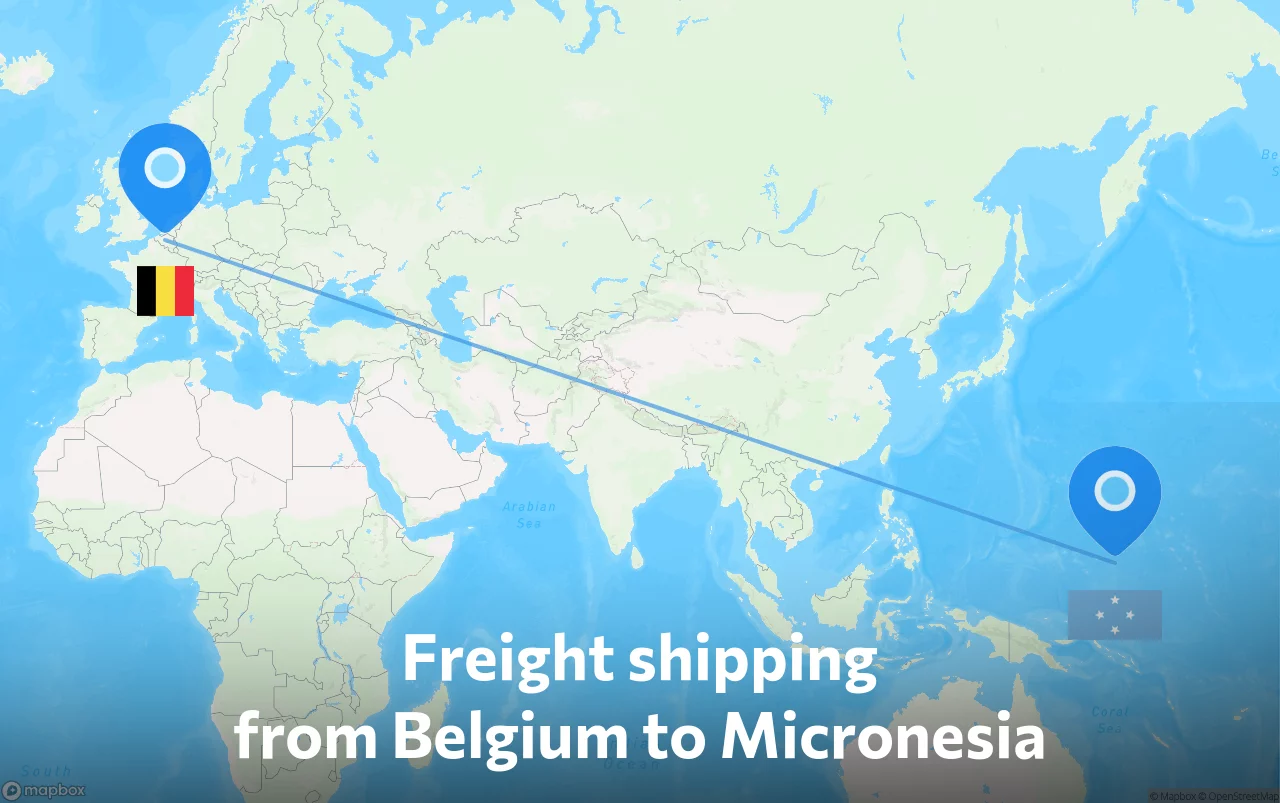 Shipping route from Belgium to Micronesia