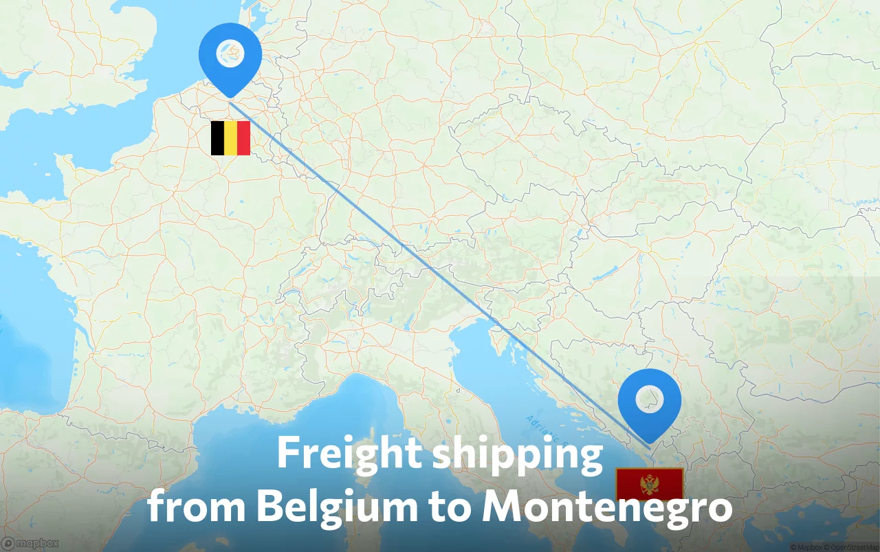 Shipping route from Belgium to Montenegro