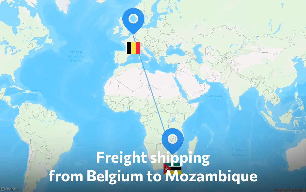 Shipping route from Belgium to Mozambique