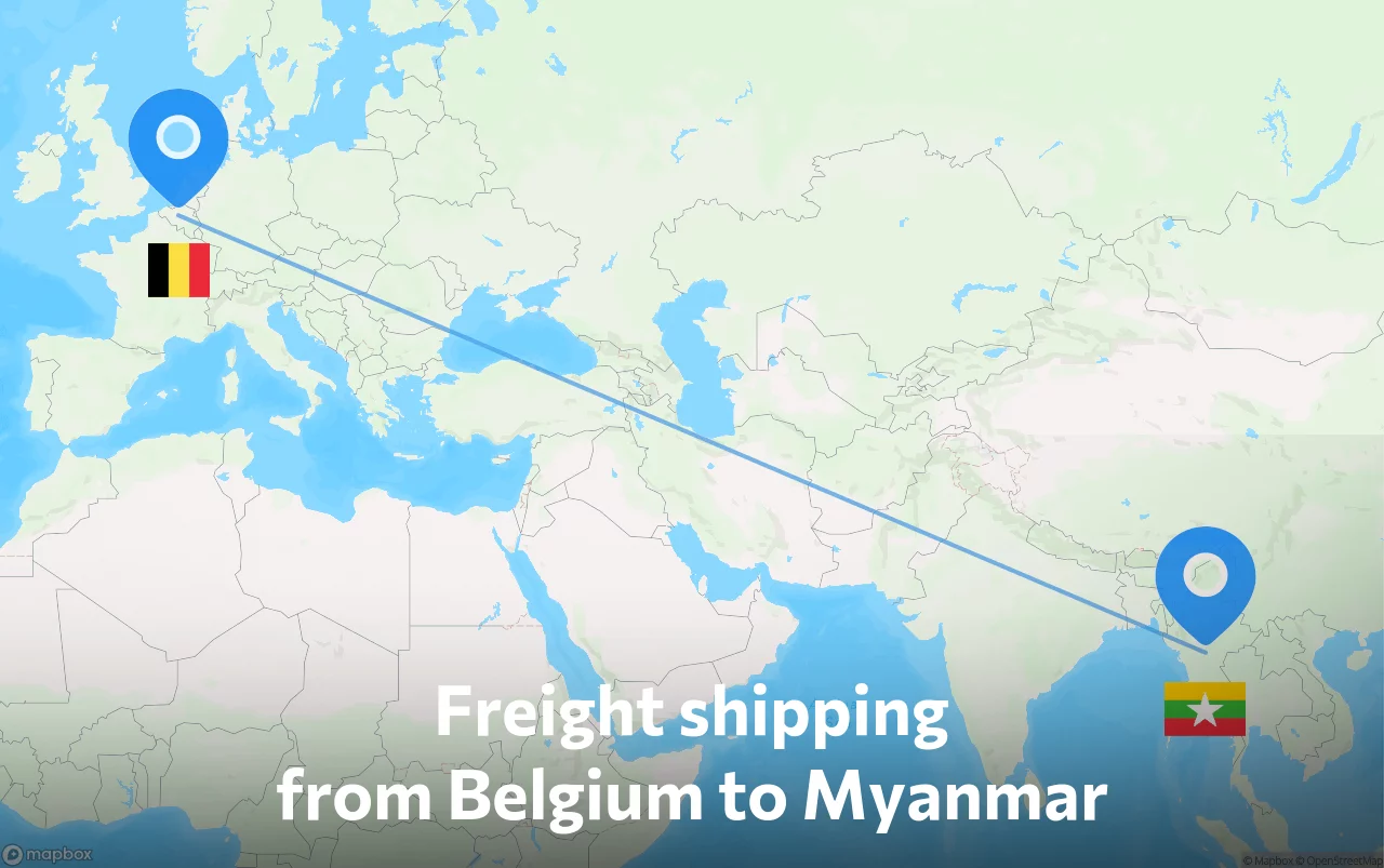 Shipping route from Belgium to Myanmar