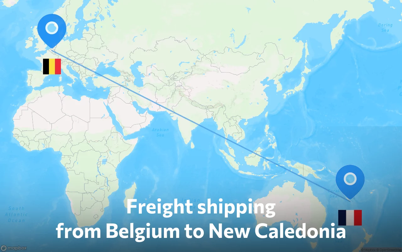 Shipping route from Belgium to New Caledonia