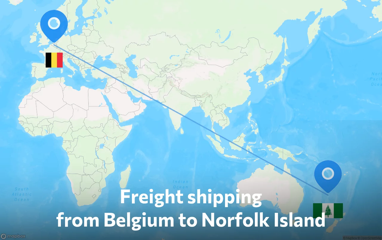 Shipping route from Belgium to Norfolk Island
