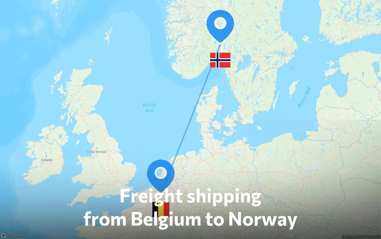 Shipping route from Belgium to Norway