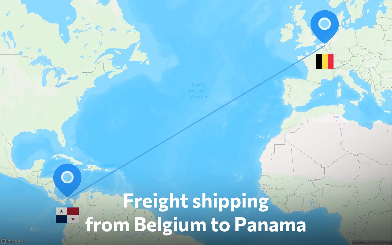Shipping route from Belgium to Panama