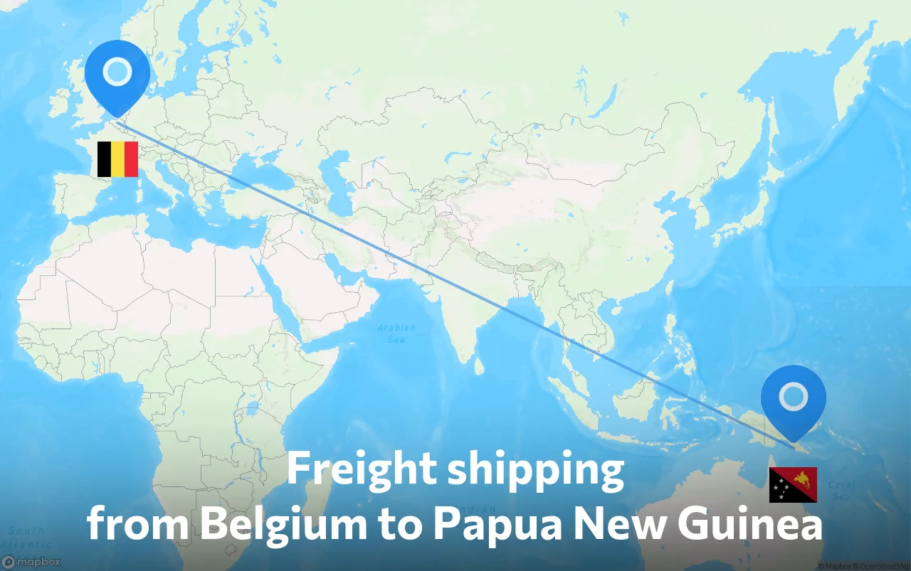 Shipping route from Belgium to Papua New Guinea