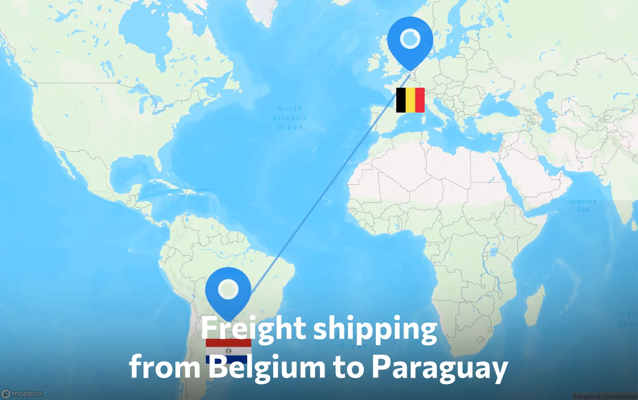 Shipping route from Belgium to Paraguay