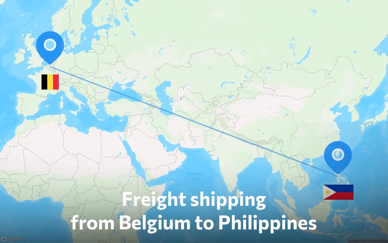 Shipping route from Belgium to Philippines