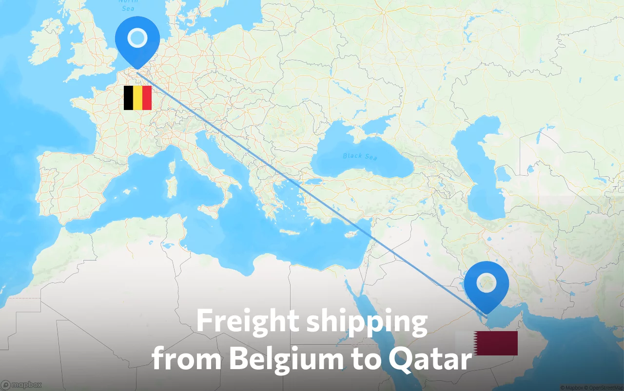 Shipping route from Belgium to Qatar