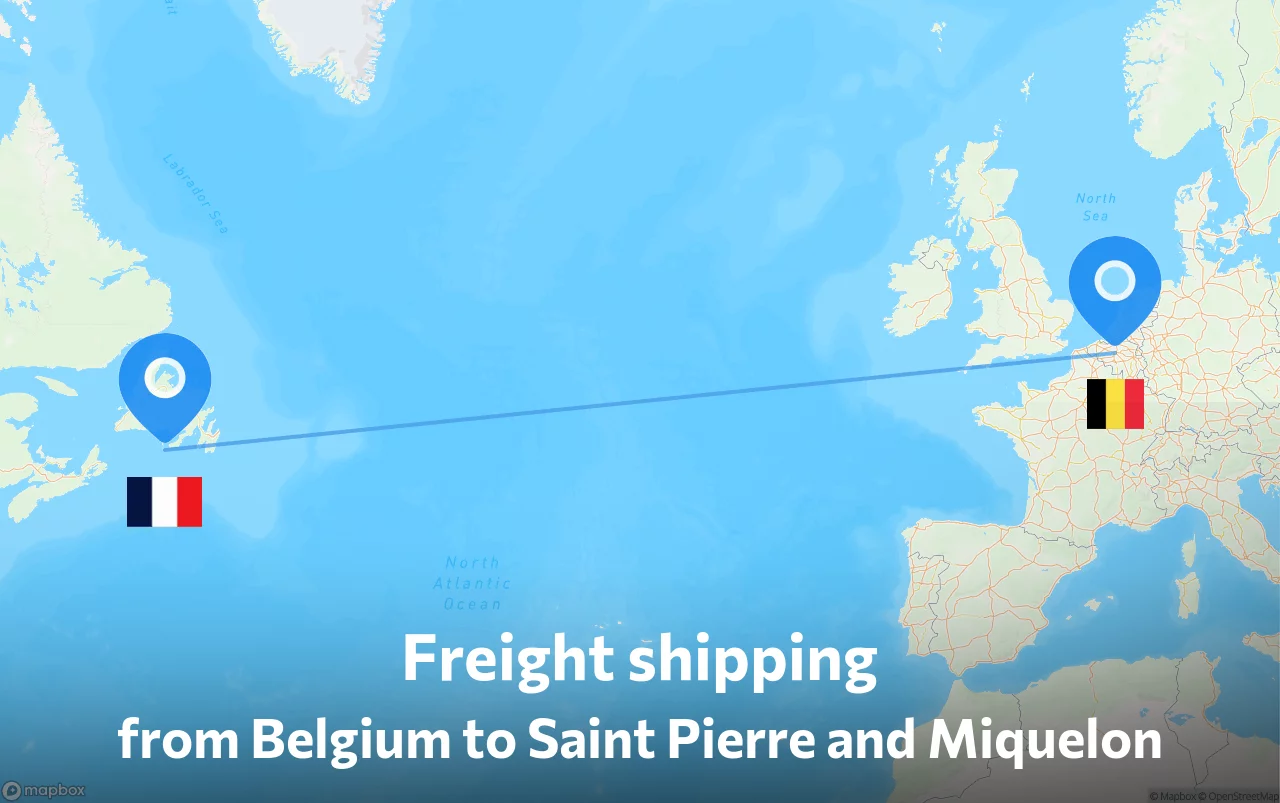 Shipping route from Belgium to Saint Pierre and Miquelon