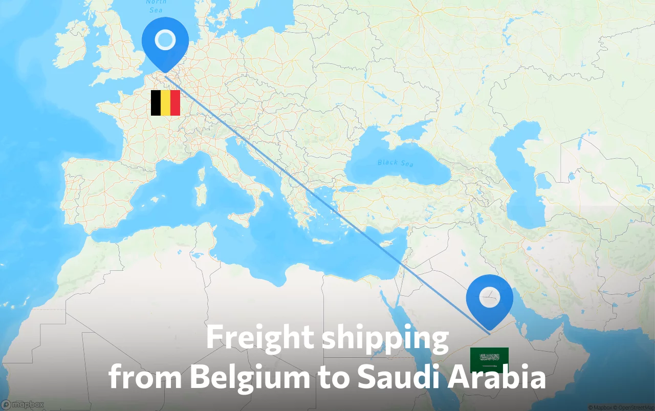 Shipping route from Belgium to Saudi Arabia