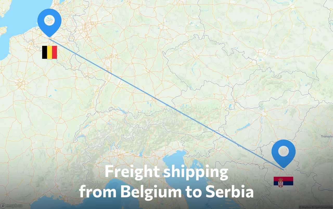 Shipping route from Belgium to Serbia