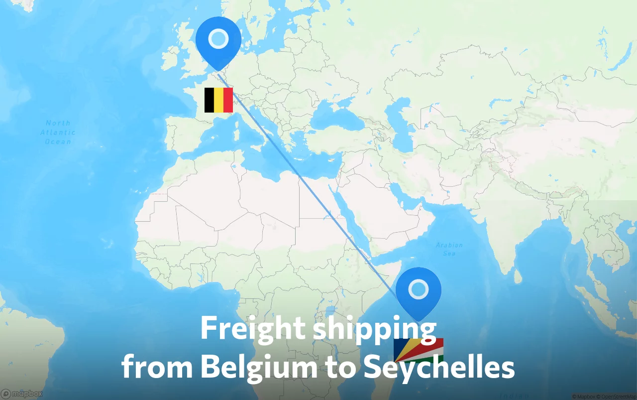 Shipping route from Belgium to Seychelles