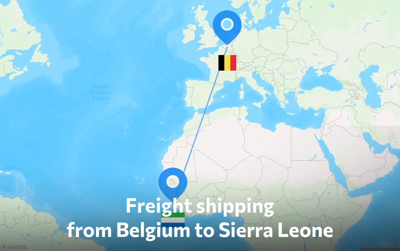 Shipping route from Belgium to Sierra Leone