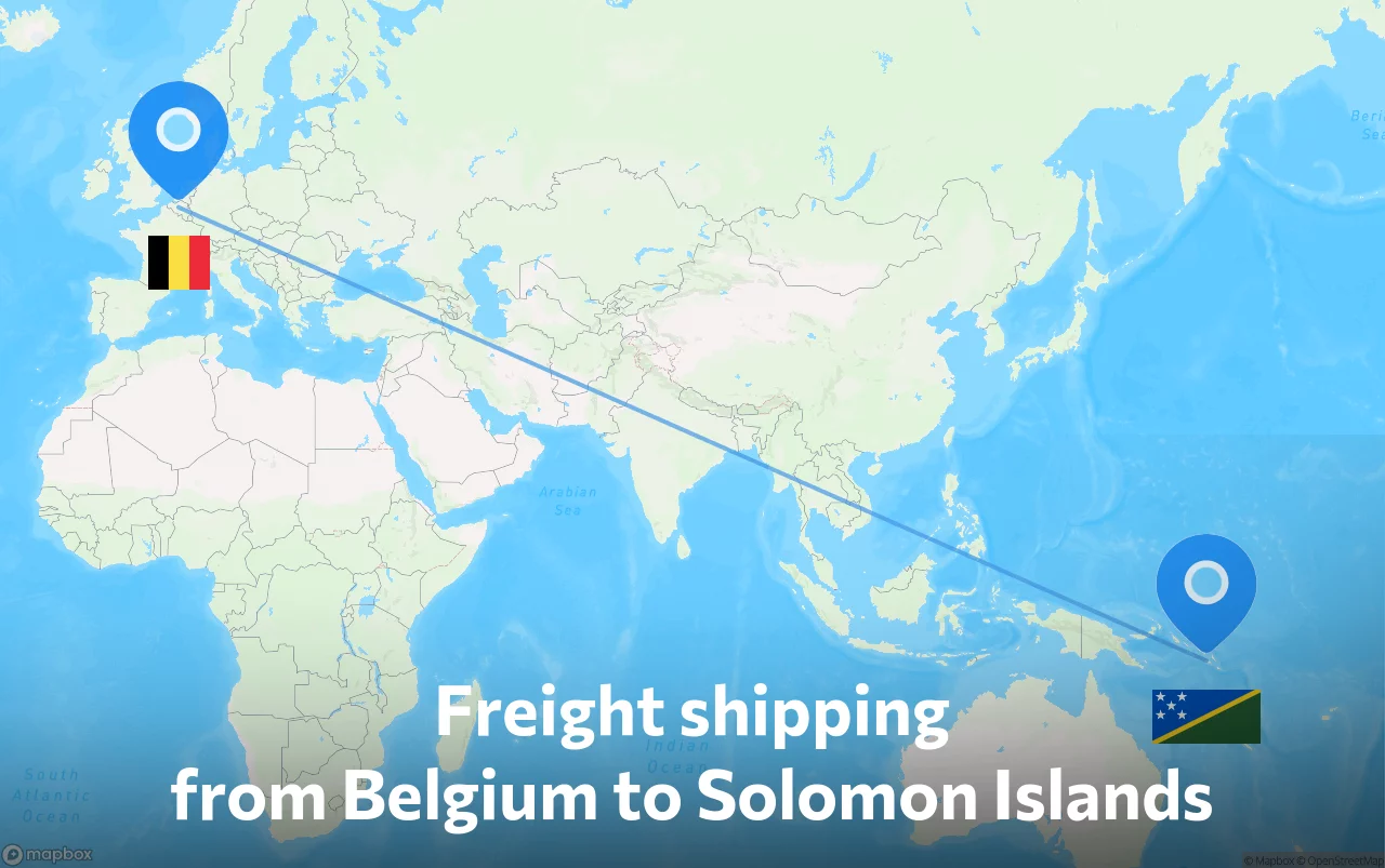 Shipping route from Belgium to Solomon Islands