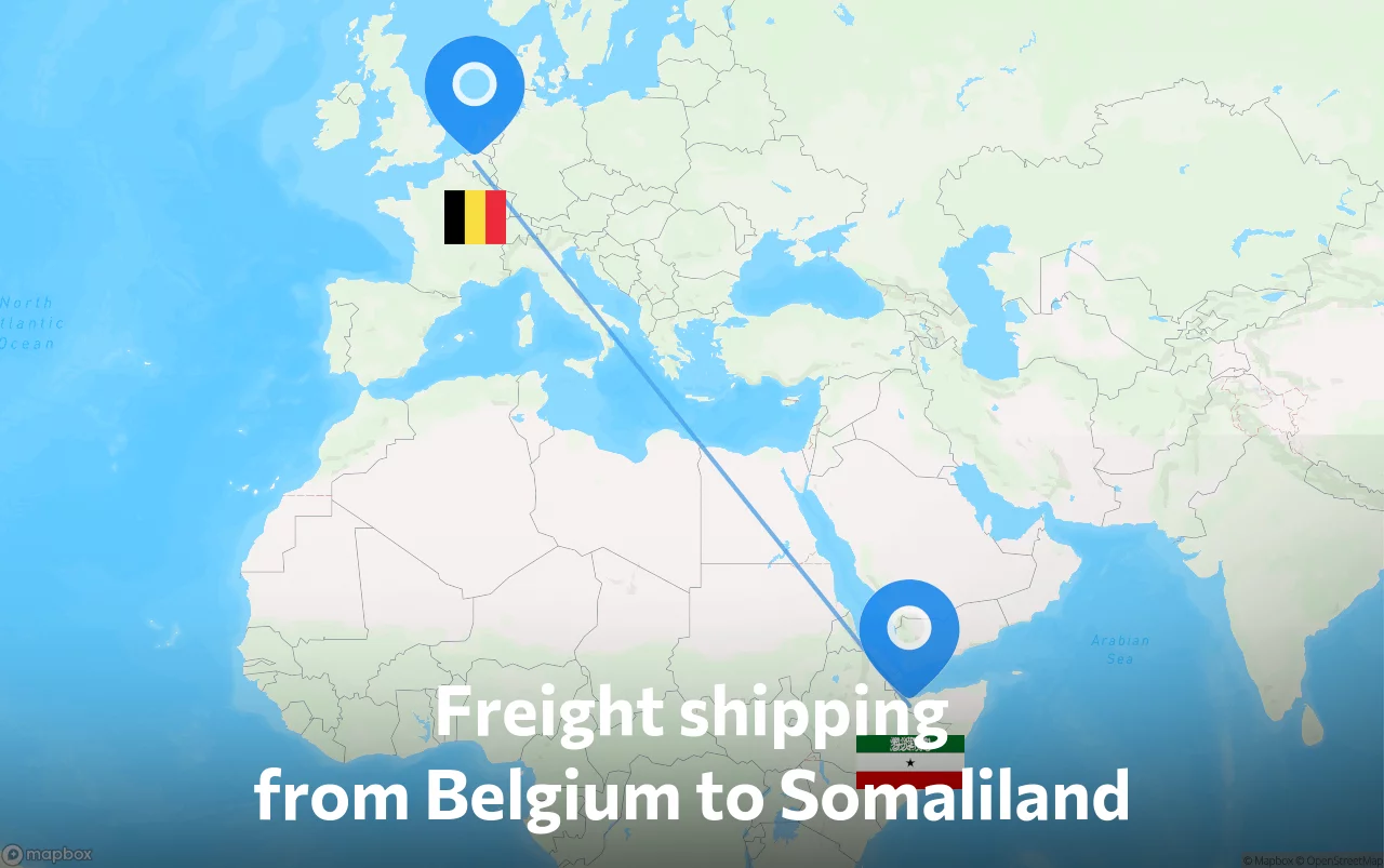 Shipping route from Belgium to Somaliland