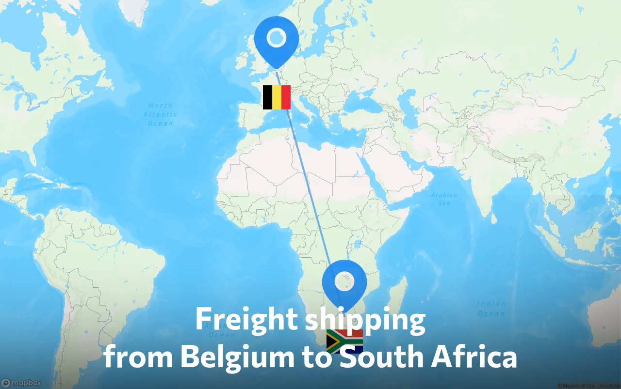 Shipping route from Belgium to South Africa
