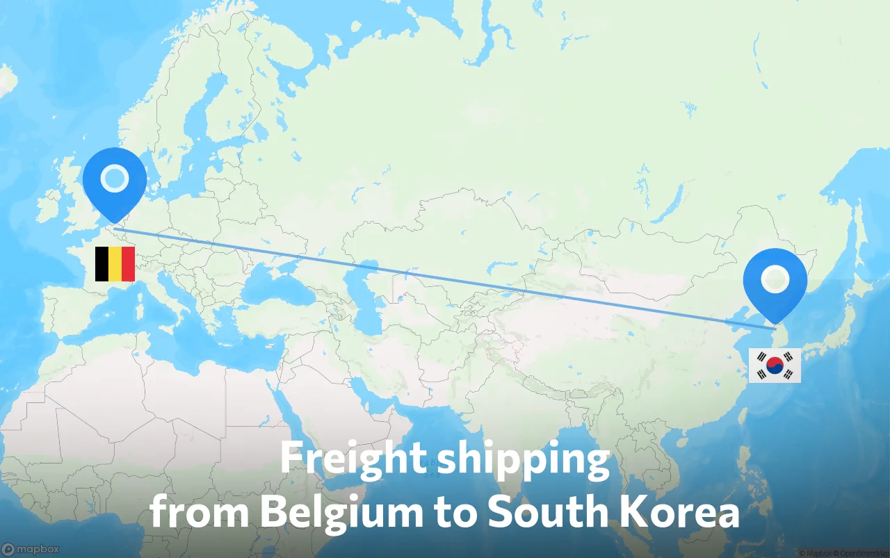 Shipping route from Belgium to South Korea