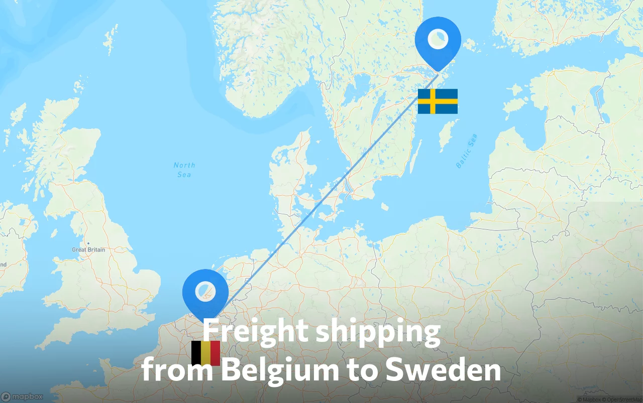 Shipping route from Belgium to Sweden