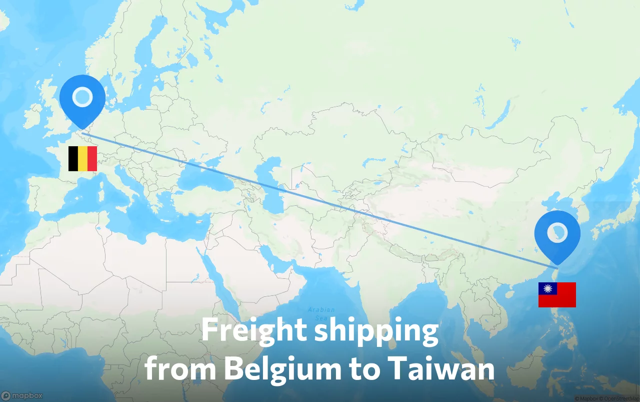 Shipping route from Belgium to Taiwan
