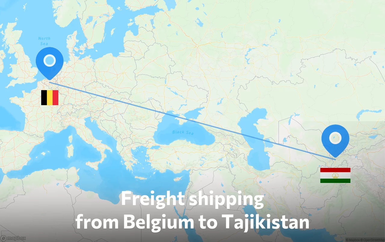 Shipping route from Belgium to Tajikistan