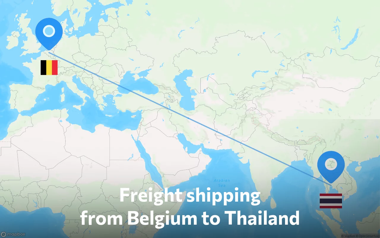 Shipping route from Belgium to Thailand