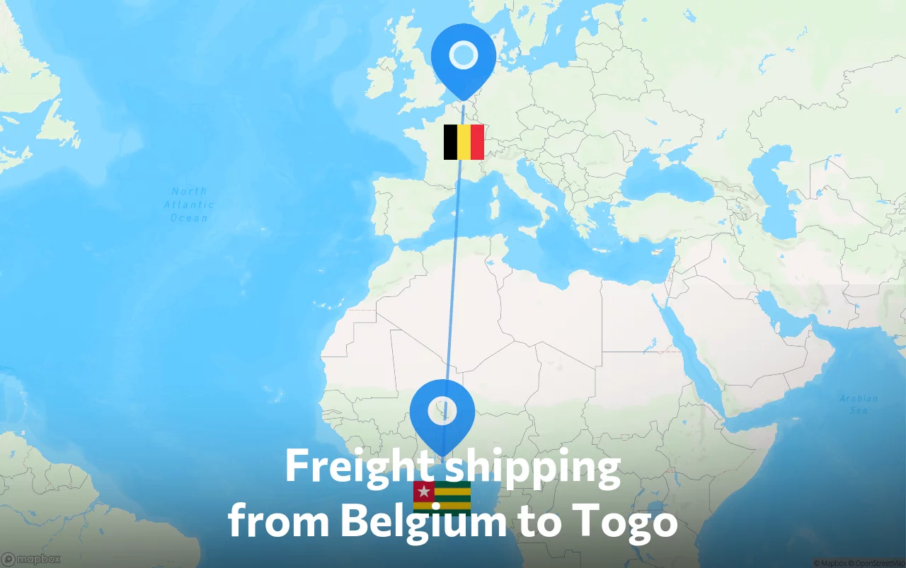 Shipping route from Belgium to Togo