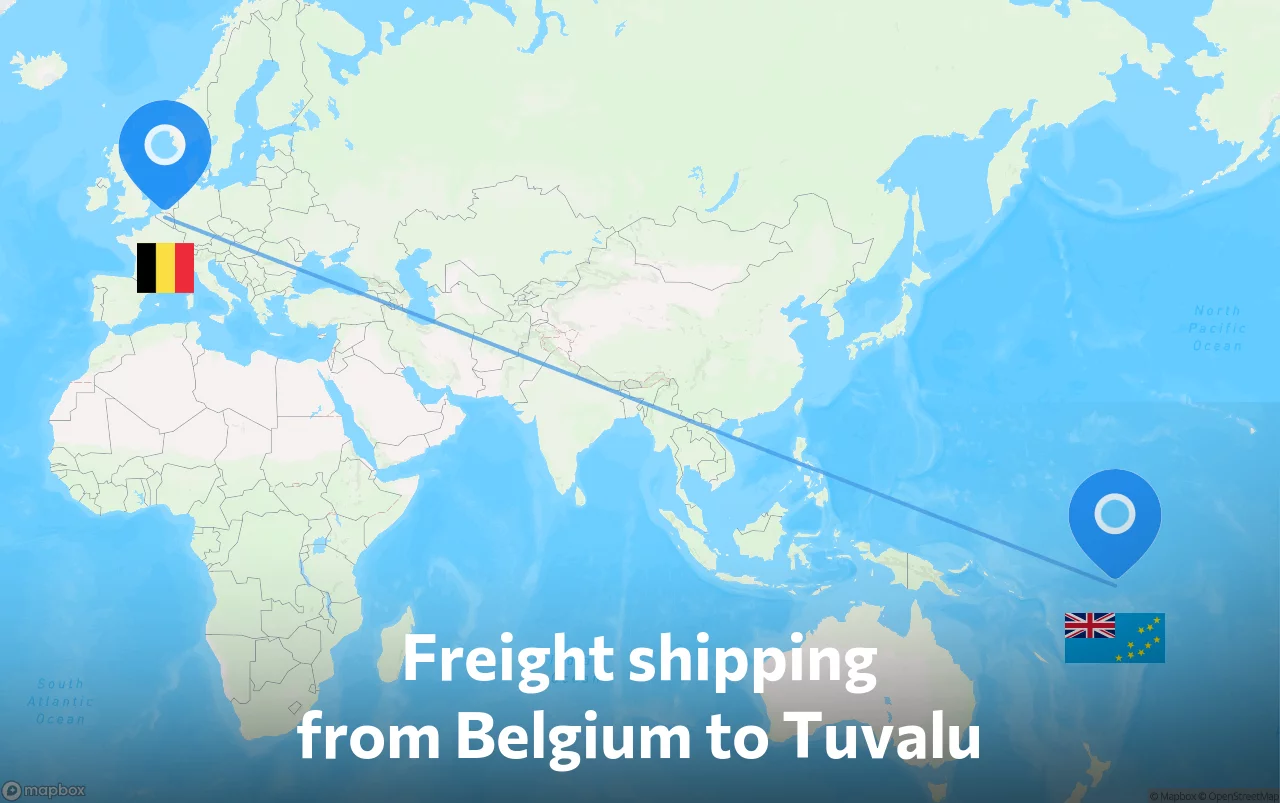 Shipping route from Belgium to Tuvalu