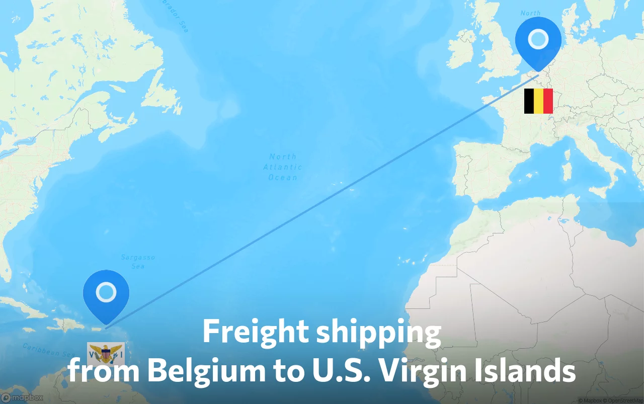Shipping route from Belgium to U.S. Virgin Islands