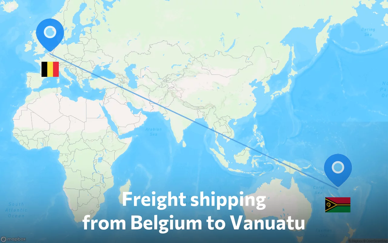 Shipping route from Belgium to Vanuatu