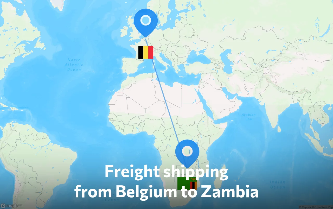 Shipping route from Belgium to Zambia
