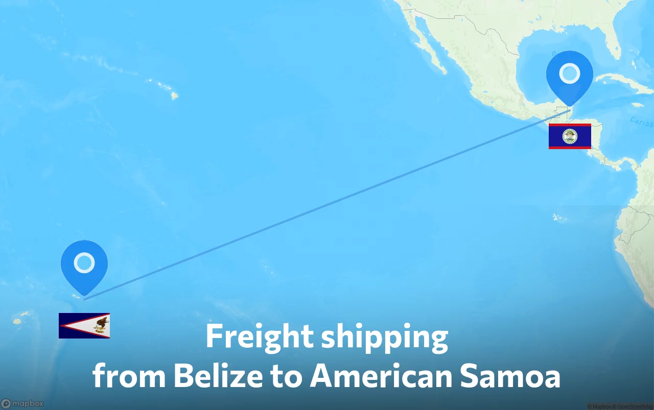 Shipping route from Belize to American Samoa