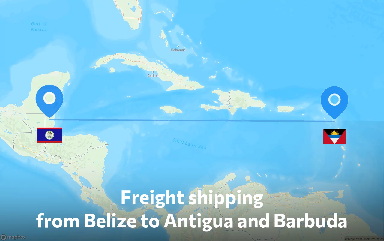 Shipping route from Belize to Antigua and Barbuda