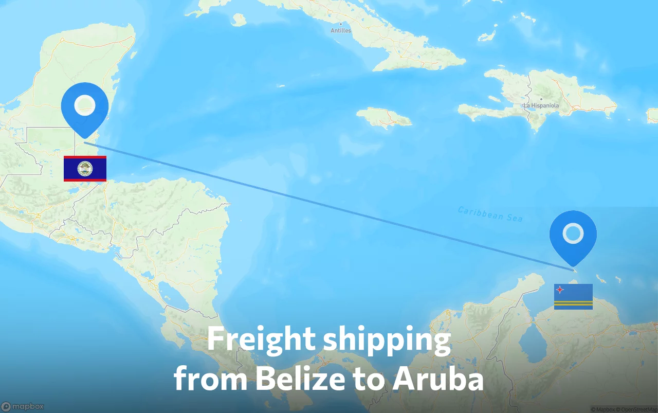 Shipping route from Belize to Aruba