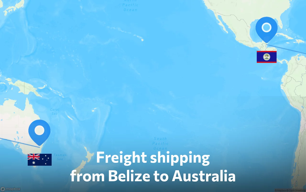 Shipping route from Belize to Australia