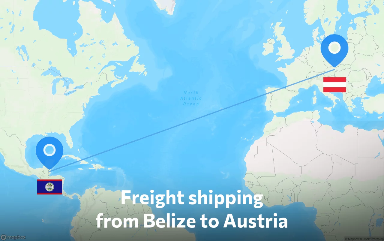 Shipping route from Belize to Austria