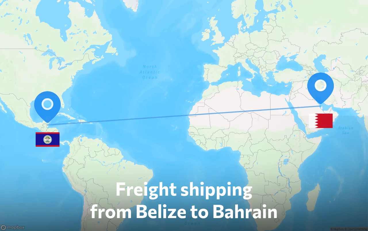 Shipping route from Belize to Bahrain