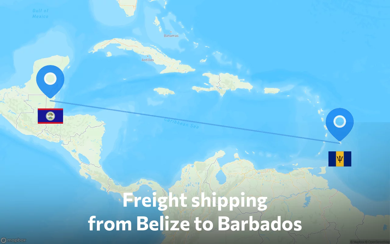 Shipping route from Belize to Barbados