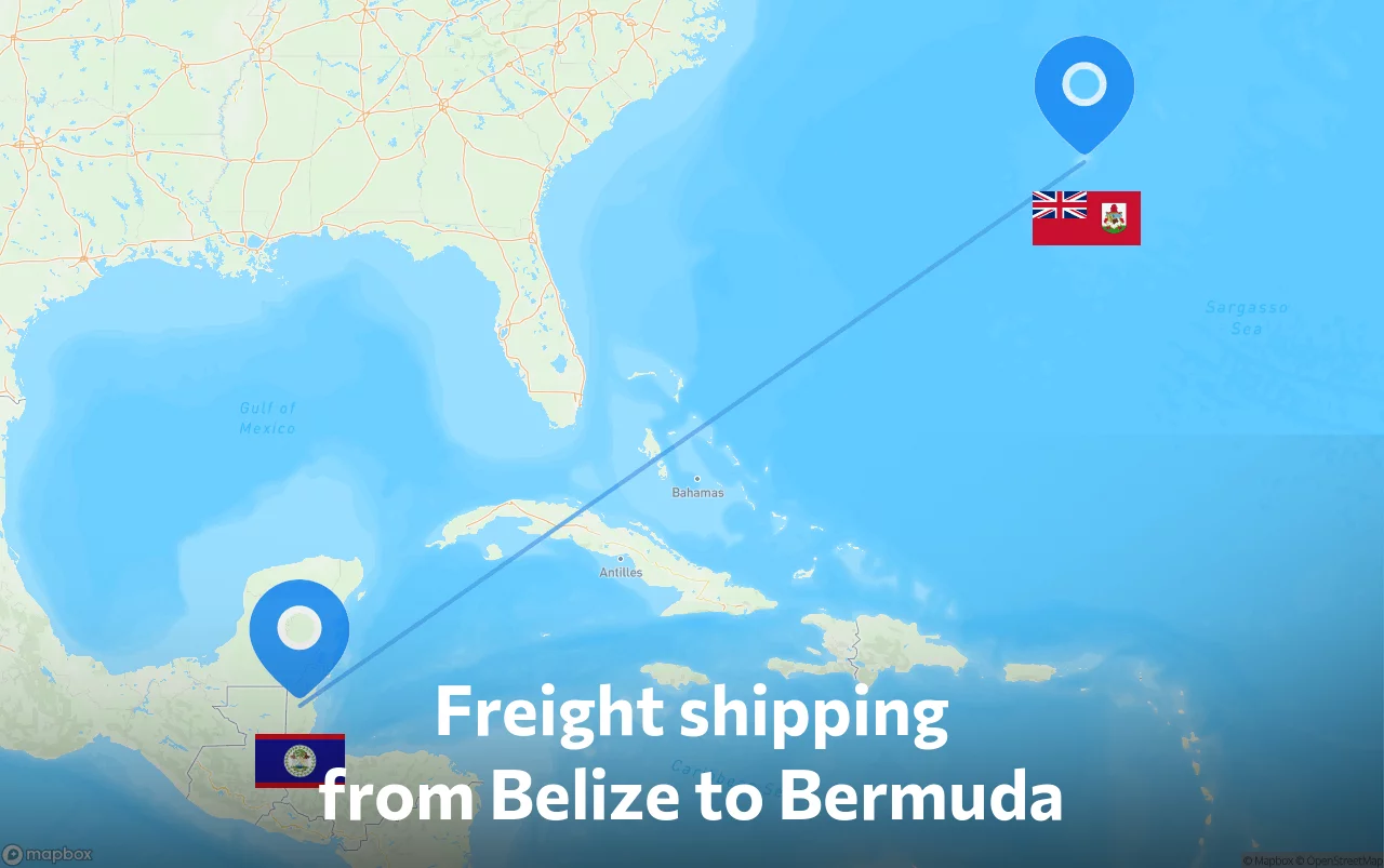 Shipping route from Belize to Bermuda